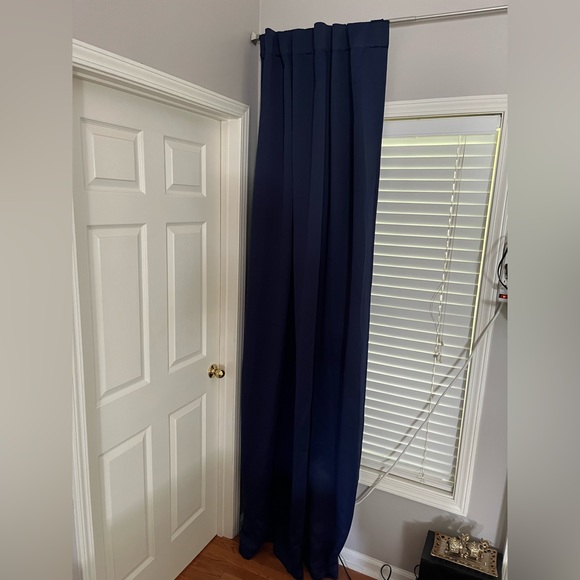 Linen blackout Curtains 2 Hanging Options Filtering Navy Blue W 52 x L 95 - Picture 8 of 13